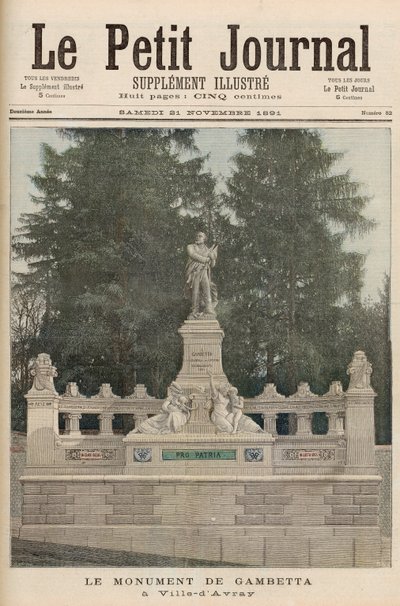 21 नवंबर 1891 को &39;ले पेटिट जर्नल&39; से विले-डी-ऐरे में गैम्बेटा का स्मारक द्वारा फॉर्च्यून लुई मेयुले और हेनरी मेयर