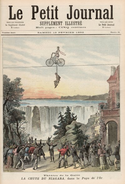 13 फरवरी 1892 को &39;ले पेटिट जर्नल&39; से नियाग्रा फॉल्स में थियेटर डे ला गाइट के कलाकार द्वारा फॉर्च्यून लुई मेयुले और हेनरी मेयर