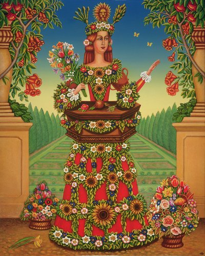 द गार्डर्स वाइफ, 2005 (पैनल पर तेल और तड़का) द्वारा फ्रांसिस ब्रूमफील्ड