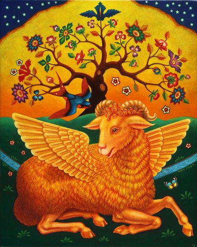 द गोल्डन फ्लेस के साथ राम, 2011 (पैनल पर तेल और तड़का) द्वारा फ्रांसिस ब्रूमफील्ड