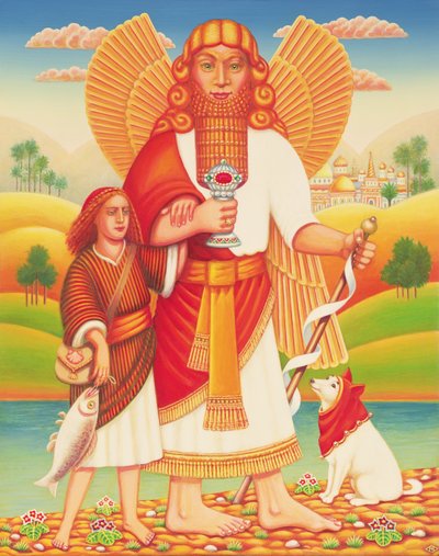 टोबियास एंड द एंजल, 2009 (पैनल पर तेल और तापमान) द्वारा फ्रांसिस ब्रूमफील्ड