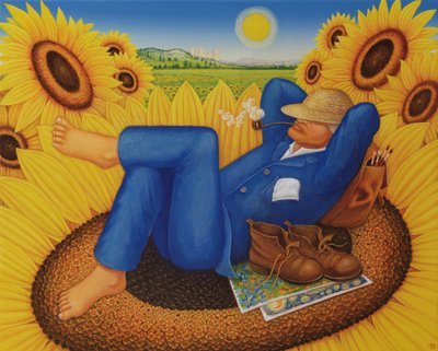 वैन गॉग्स सनफ्लावर, 1998 (पैनल पर तेल और तड़का) द्वारा Frances Broomfield