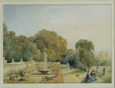चैटस्वर्थ, डर्बीशायर के बागों का दृश्य, c.1820 (85760 की जोड़ी) द्वारा फ्रांसिस एलिजाबेथ स्विनबर्न