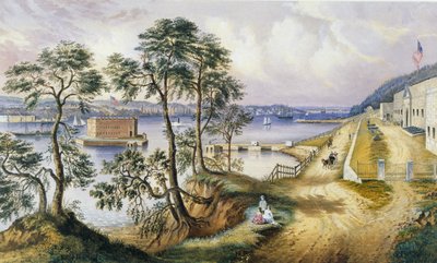 स्टेटन द्वीप और संकीर्ण किले हैमिल्टन, एनवाई से, c.1861 द्वारा फ्रांसिस फ्लोरा बॉन्ड पामर