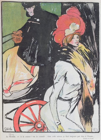 1901 के शिष्टाचार के साथ एक कैबमैन का चित्रण करने वाला कार्टून द्वारा फ्रांसेस्क जेवियर गोसे