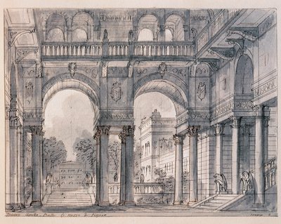 सीनोग्राफी फ्रांसेस्को बगनारा (1784-1866) 1820-1839 वेनिस म्यूजियो कोरर द्वारा निर्देशित वोल्फांग एमॅड्यूस मोजार्ट (1756-1791) द्वारा "" लेस नोसेस डी फिगारो (ले नोज़े डि फिगारो) के दूसरे दृश्य के लिए दृश्यता द्वारा फ्रांसेस्को बागनारा
