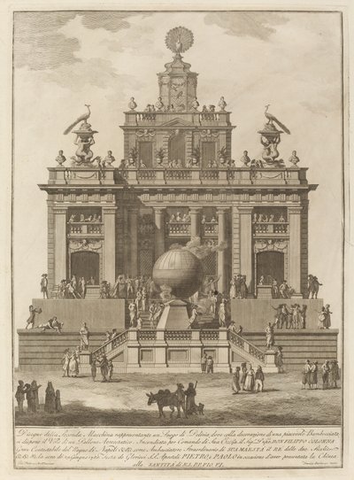 चीन महोत्सव, 1785 के लिए हवाई गुब्बारे के साथ प्रसन्नता का स्थान। द्वारा फ्रांसेस्को बारबज़ा