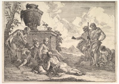 क्लब और सेवन फिगर के साथ व्यंग्य, बैचेनल्स एंड हिस्टरीज़, 1744 से। द्वारा फ्रांसेस्को फोंटेबेसो