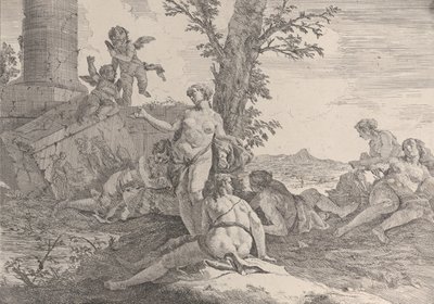 बच्चनल्स एंड हिस्ट्रीज़ से छह अप्सराएँ और दो पुट्टी, 1744। द्वारा फ्रांसेस्को फोंटेबेसो