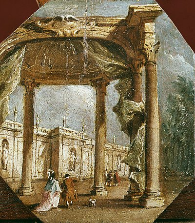 एक सुरुचिपूर्ण युगल और एक कुत्ते के साथ एक मूर्खता का Capriccio (पैनल पर तेल) द्वारा फ्रांसेस्को गार्डी