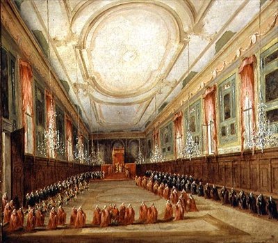 चर्च ऑफ एसएस में पोप पायस VI (1717-99) और डोगे पाओलो रेनियर। जियोवानी और पाओलो (कैनवास पर तेल) द्वारा फ्रांसेस्को गार्डी