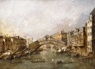 Rialto Bridge, वेनिस, अग्रभूमि में गोंडोलस के साथ, द्वारा फ्रांसेस्को गार्डी