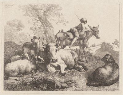 1763 में जानवरों के एक समूह को देख रहे गधे पर बैठा लड़का। द्वारा फ्रांसेस्को लंदनियो