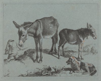 गधा अपने बछड़े, एक कुत्ते और एक किसान आदमी के साथ, 17621763। द्वारा फ्रांसेस्को लंदनियो
