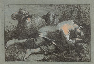 किसान लड़का दो भेड़ों के पास सो रहा है, 17581759। द्वारा फ्रांसेस्को लंदनियो