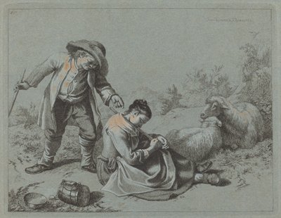 एक टहनी के साथ एक सोती हुई लड़की को छेड़ता किसान, 1763। द्वारा फ्रांसेस्को लंदनियो