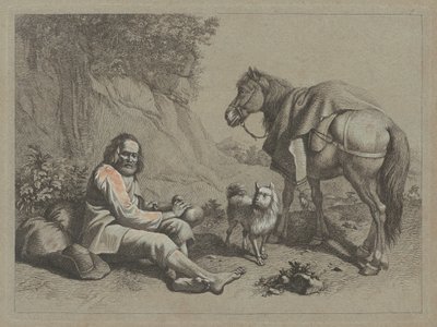 एक लौकी से पीने के बारे में बैठा बूढ़ा आदमी, c. 1763. द्वारा फ्रांसेस्को लंदनियो