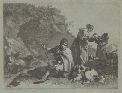 बैठा चरवाहा लड़का और महिला एक बच्चे को शराब पिलाते हुए, 17591782। द्वारा फ्रांसेस्को लंदनियो