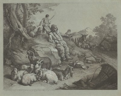 1766 के बाद बकरियों के झुंड के सामने बैठा चरवाहा। द्वारा फ्रांसेस्को लंदनियो