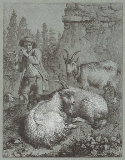 चरवाहा बकरियों के साथ बांसुरी बजाता हुआ, 1764। द्वारा फ्रांसेस्को लंदनियो