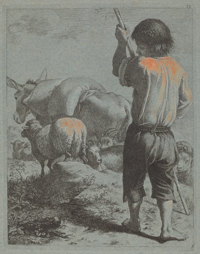 गदहे, भेड़ और बकरी के साथ चरवाहा, 1759। द्वारा फ्रांसेस्को लंदनियो