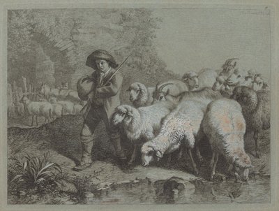 एक झुंड के साथ चरवाहा एक झुंड चला रहा है, 1763। द्वारा फ्रांसेस्को लंदनियो
