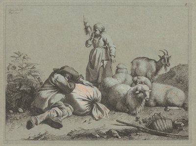 स्लीपिंग पीजेंट एंड स्टैंडिंग स्पिनर, 1763। द्वारा फ्रांसेस्को लंदनियो