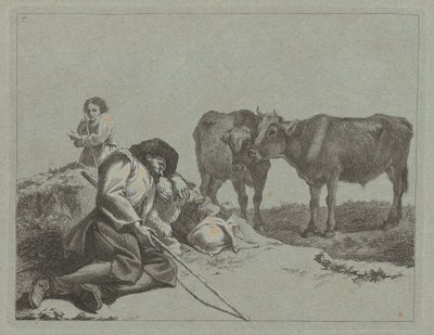 स्लीपिंग शेफर्ड, टू बछड़े, और एक किसान महिला, 17621763। द्वारा फ्रांसेस्को लंदनियो