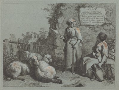 दो लड़कियों की बातचीत: एक खड़ी और घूमती हुई, 1764। द्वारा फ्रांसेस्को लंदनियो