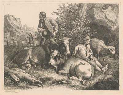 1776 के बाद एक गाय और बछड़े के साथ दो चरवाहे। द्वारा फ्रांसेस्को लंदनियो