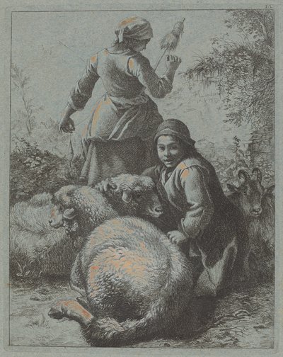 महिला स्पिनर और झुंड के साथ एक चरवाहा, 17581759। द्वारा फ्रांसेस्को लंदनियो