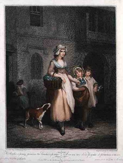 लुइगी शियावोनेट्टी (1765-1810), पब द्वारा उकेरी गई 'द क्रीज़ ऑफ़ लंदन' की प्लेट 1 "टू बंच ए पेनी, प्रिमरोज़, टू बंचेस ए पेनी"। कोलनाघी एंड कंपनी द्वारा द्वारा फ्रांसिस (बाद में) व्हीटली