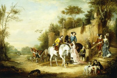 एक हॉकिंग पार्टी कंट्री हाउस, 1828 के कदमों से बाहर द्वारा फ्रांसिस कैलक्राफ्ट टर्नर