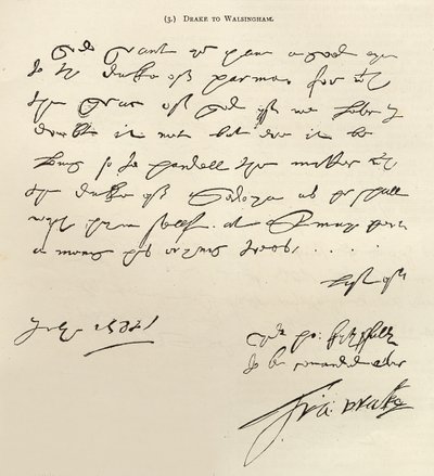 सर फ्रांसिस ड्रेक से सर फ्रांसिस वालसिंघम का पत्र 29 जुलाई 1588 को हस्ताक्षरित, &39;आराम का समय&39;, 1888 में प्रकाशित (कागज पर स्याही) द्वारा फ्रांसिस ड्रेक