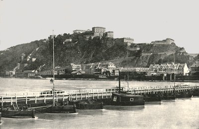राइन, जर्मनी, 1895 में एहरनब्रिटस्टीन का किला। द्वारा फ्रिथ और सह