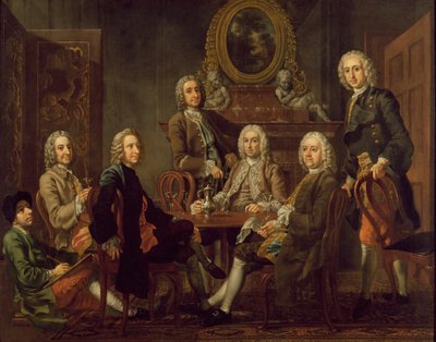 कलाकार के साथ सज्जनों के एक समूह का चित्र, c.1745 (कैनवास पर तेल) द्वारा फ्रांसिस हेमैन