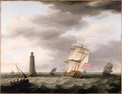 एडडिस्टोन लाइटहाउस के पास एक मैन ऑफ वॉर, c.1773 द्वारा Francis Holman