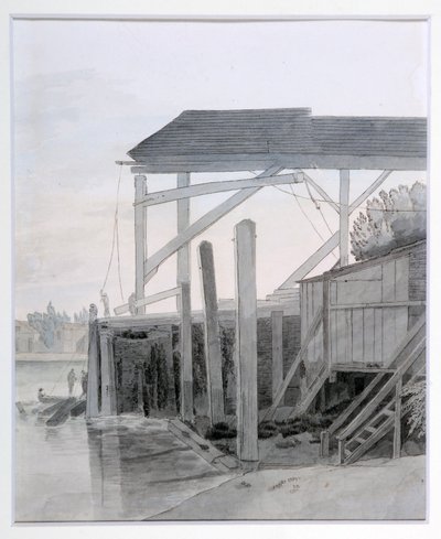 एक घाट, c.1800 (कागज पर पानी के रंग की कलम और स्याही) द्वारा फ्रांसिस टाउने