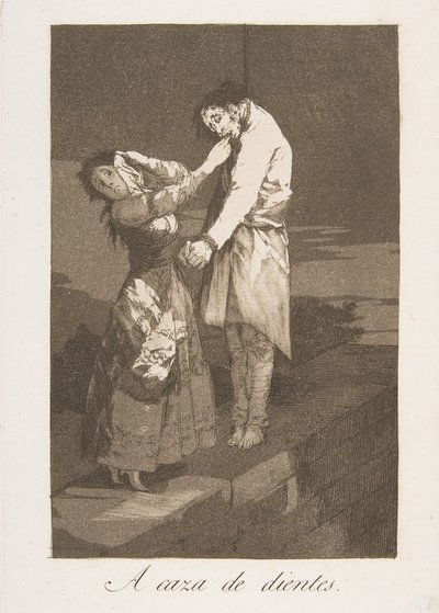 लॉस कैप्रिचोस से प्लेट 12: दांतों के शिकार के लिए एक काज़ा डे डिएन्टेस।, 1799। द्वारा फ़्रांसिस्को डी गोया