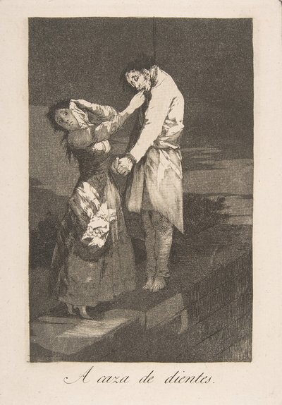 लॉस कैप्रिचोस से प्लेट 12: दांतों के शिकार के लिए एक काजा डेस डिएन्टेस।, 1799। द्वारा फ़्रांसिस्को डी गोया