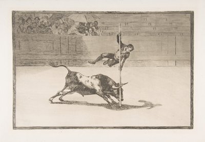टॉरोमाकिया से प्लेट 20: जुआनिटो अपानानी की चपलता और दुस्साहस [द रिंग] ..., 1816 में। द्वारा फ़्रांसिस्को डी गोया