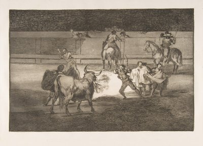 टॉरोक्विया की प्लेट 31: पटाखों के साथ बैंडेरिल्स।, 1816। द्वारा फ़्रांसिस्को डी गोया