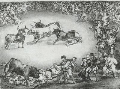 1825, 1825, 'बुल्स ऑफ बोर्डो' से स्पेनिश मनोरंजन। द्वारा फ़्रांसिस्को डी गोया