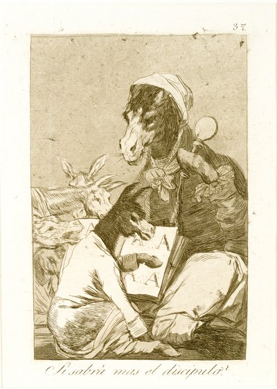 क्या शिष्य अधिक जान सकता है लॉस कैप्रिचोस से, पहले 1799 (नक़्क़ाशी और जलीय) प्रकाशित द्वारा फ़्रांसिस्को डी गोया