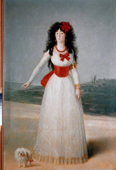 अल्बा के डचेस (अल्बा) (मारिया टेरेसा केएटाना डी सिल्वा) (1762-1802) का पोर्ट्रेट फ्रांसिस्को गोया वाई लुसिएंट्स (1746-1828) 1795 मंद द्वारा चित्रकारी। 194x130 सेमी मैड्रिड, अल्बास का संग्रह द्वारा फ़्रांसिस्को डी गोया