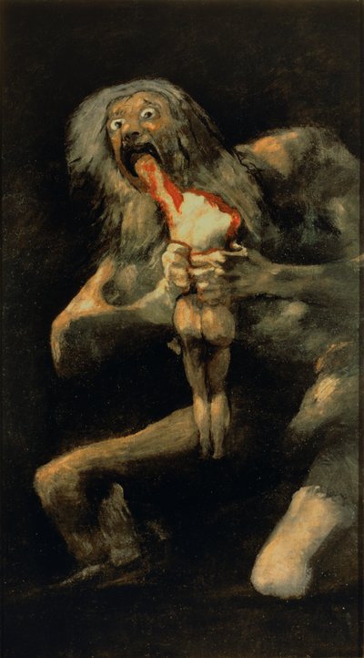 शनि देव अपने एक पुत्र का वध कर रहे थे द्वारा Francisco de Goya