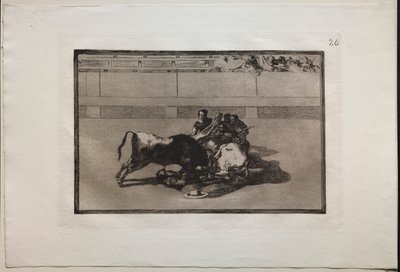 बुलफाइट्स: ए पिकडोर अनहॉर्स्ड और फॉल्स अंडर बुल, 1876। द्वारा फ़्रांसिस्को डी गोया
