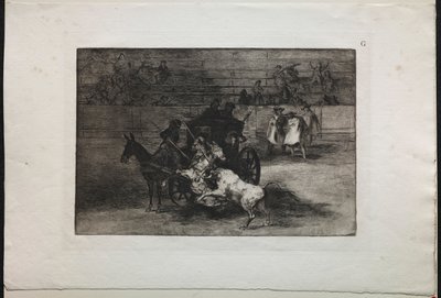 बुलफाइट्स: दो खच्चरों के लिए एक गाड़ी में लड़ाई, 1876। द्वारा फ़्रांसिस्को डी गोया