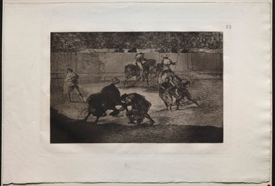 बुलफाइट्स: पेपे इल्लो मेकिंग द पास ऑफ द रिकॉर्ट, 1876। द्वारा फ़्रांसिस्को डी गोया