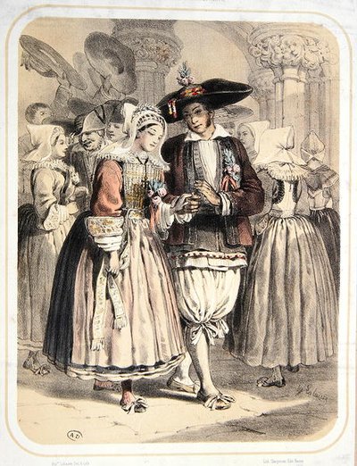 सेल क्षेत्र, फ्रांस से दूल्हा और दुल्हन, c.1850 (कलर लिथो) द्वारा फ्रेंकोइस हिप्पोलीटे लालाइस